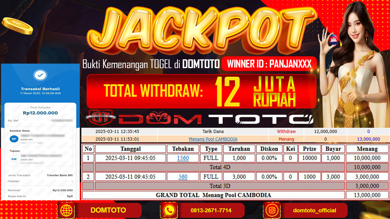 JACKPOT TOGEL CAMBODIA 4D 11 MARET 2025